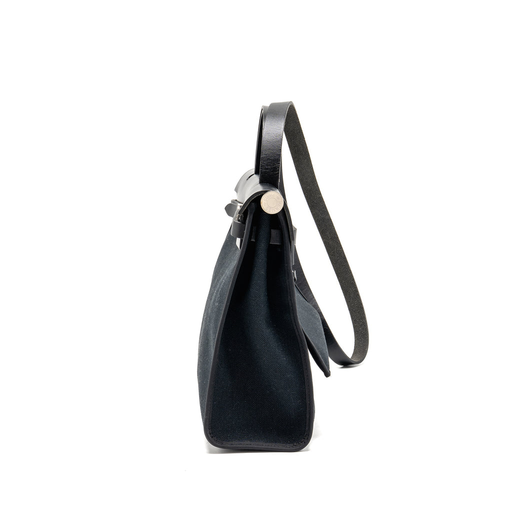 HERMES HERBAG 31 ZIP BAG CANVAS/ HUNTER LEATHER BLACK SHW