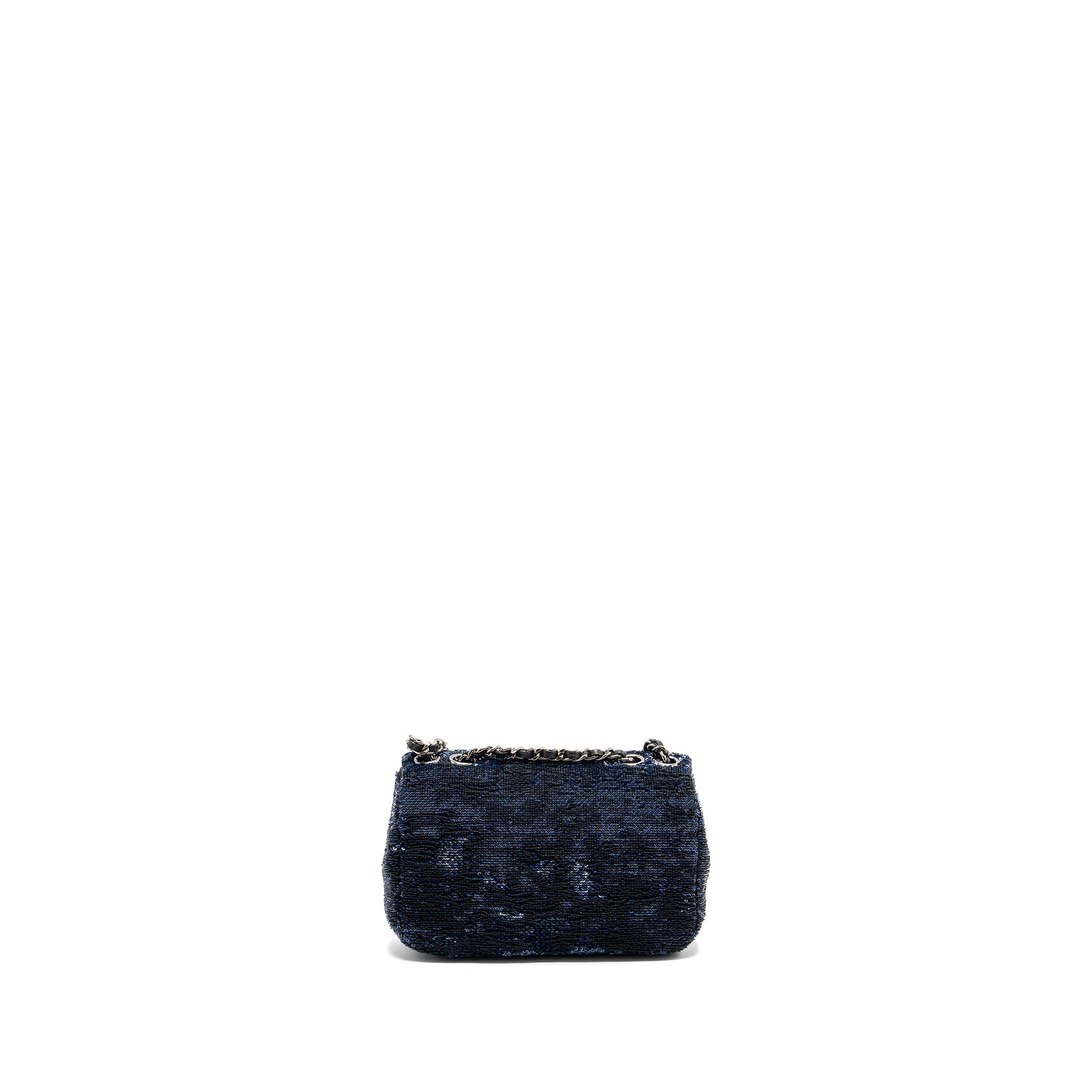 CHANEL SUPER MINI FLAP BAG SEQUIN DARK BLUE / BLACK SHW