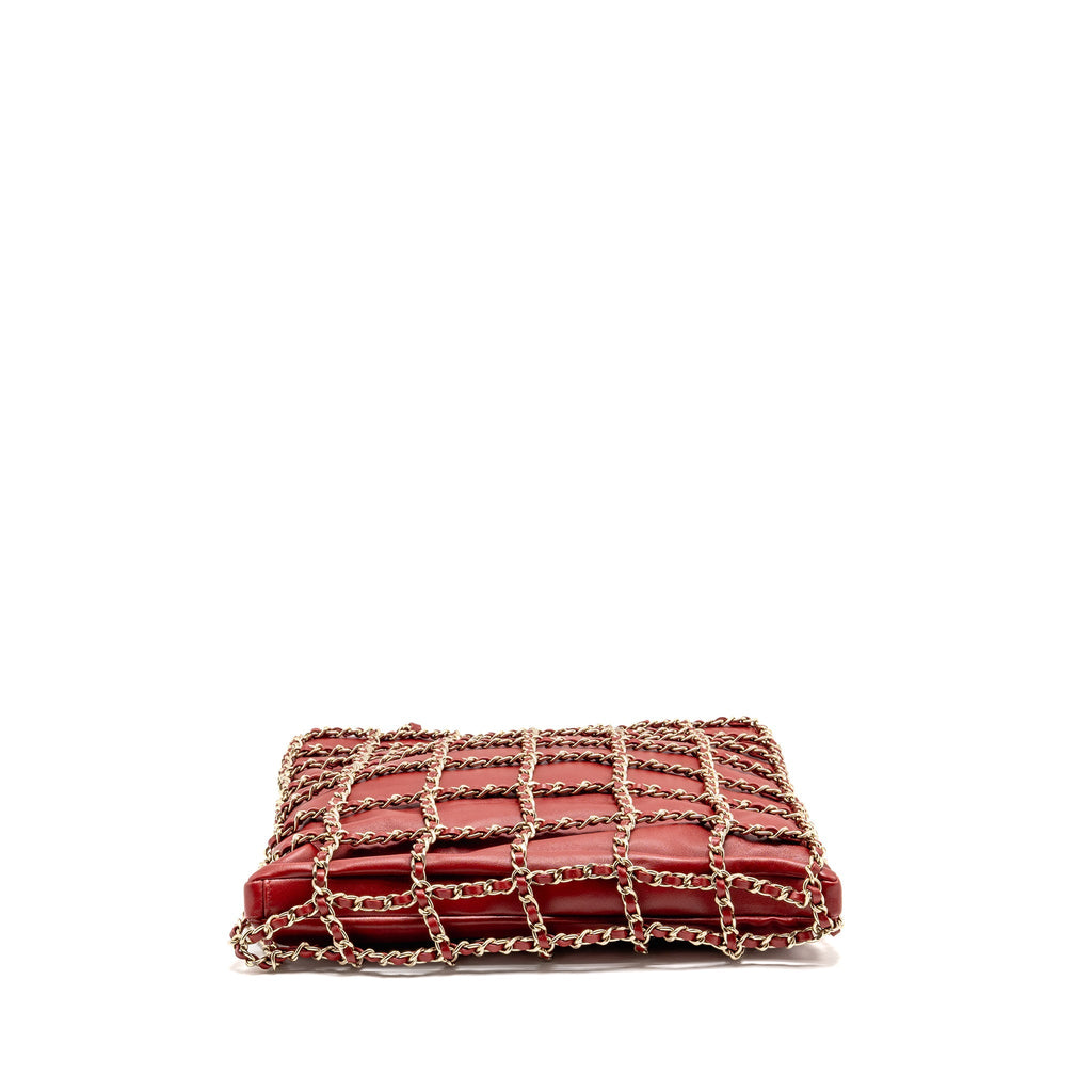 CHANEL 20A CHAIN FRAME CC CHARM SHOPPING TOTE BAG LAMBSKIN RED LGHW