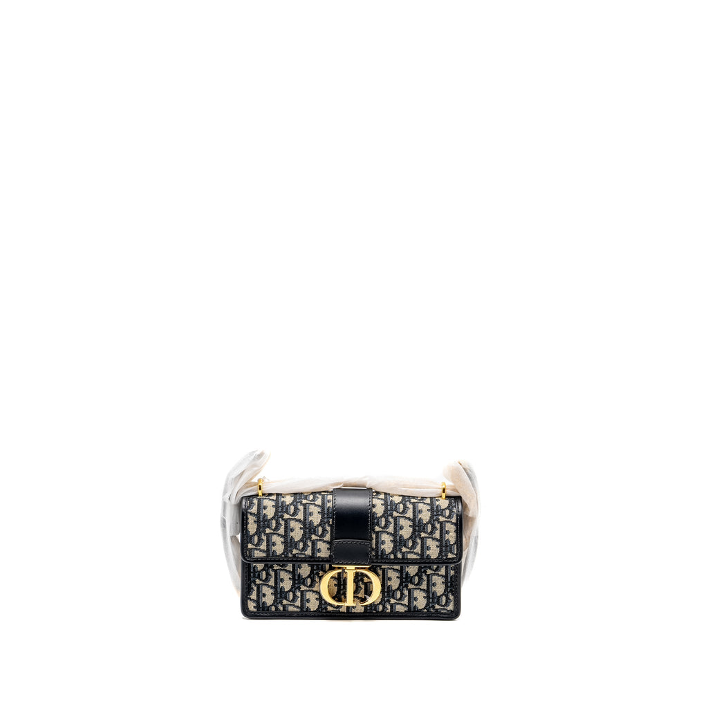 DIOR 30 MONTAIGNE EAST-WEST BAG WITH CHAIN OBLIQUE JACQUARD BLUE GHW