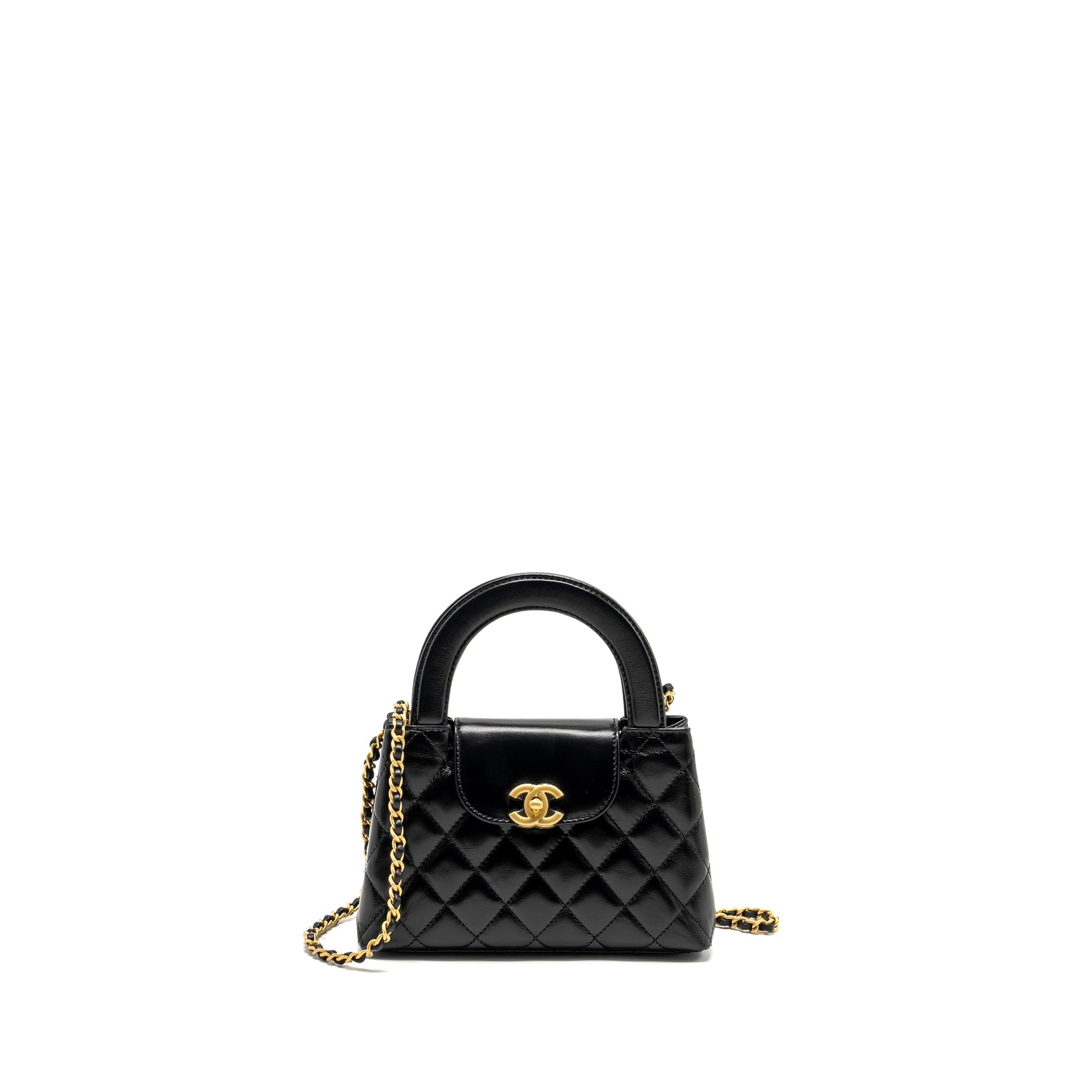 CHANEL MINI KELLY SHOPPING TOTE BAG CALFSKIN BLACK GHW (MICROCHIP)