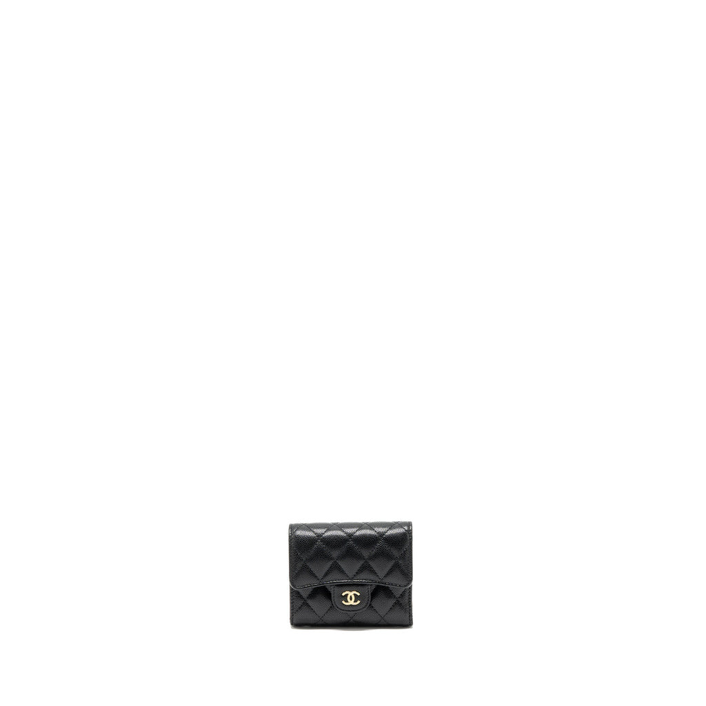 CHANEL CLASSIC COMPACT WALLET CAVIAR BLACK LGHW (MICROCHIP)