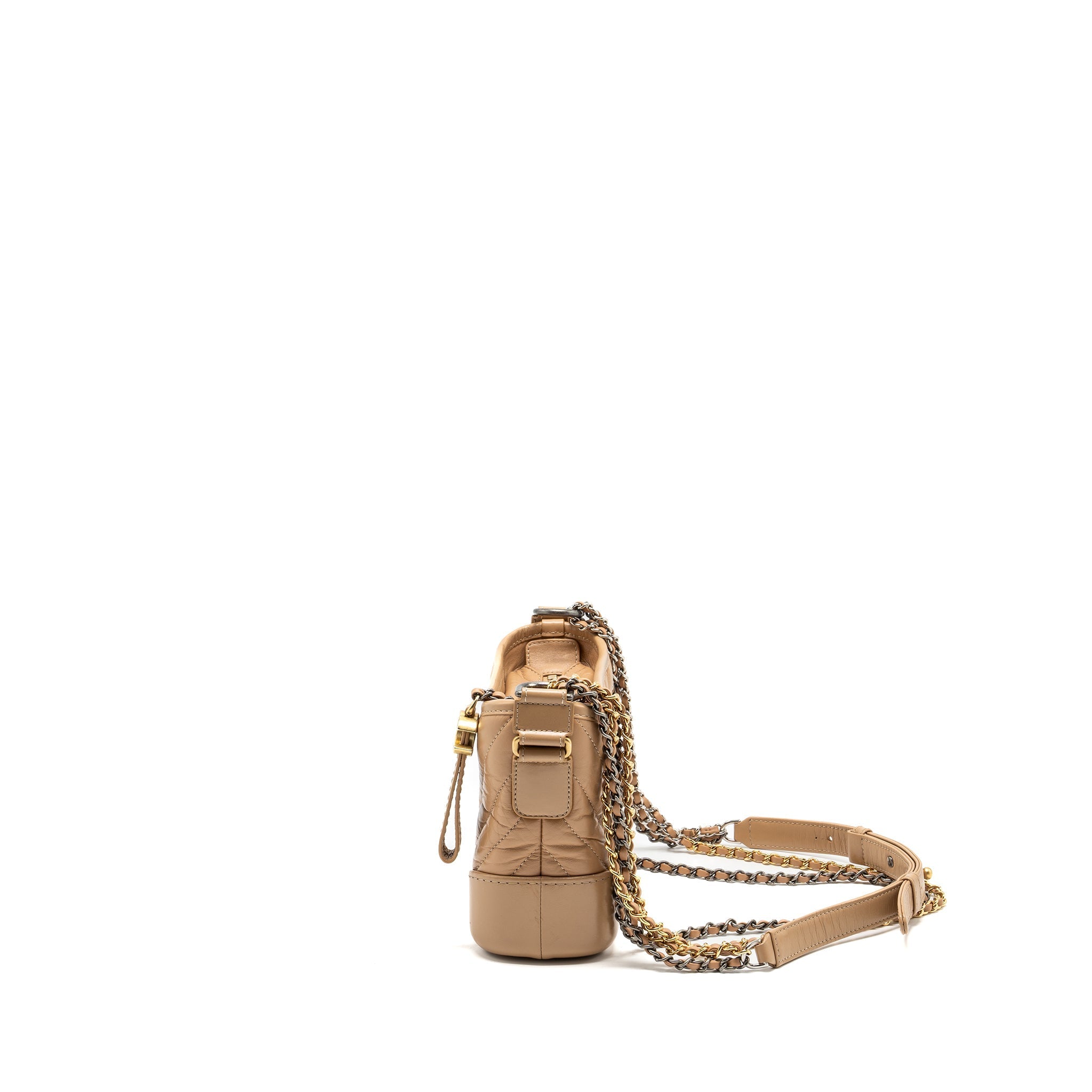 CHANEL SMALL CHEVRON GABRIELLE HOBO BAG CALFSKIN BEIGE MULTICOLOUR HARDWARE