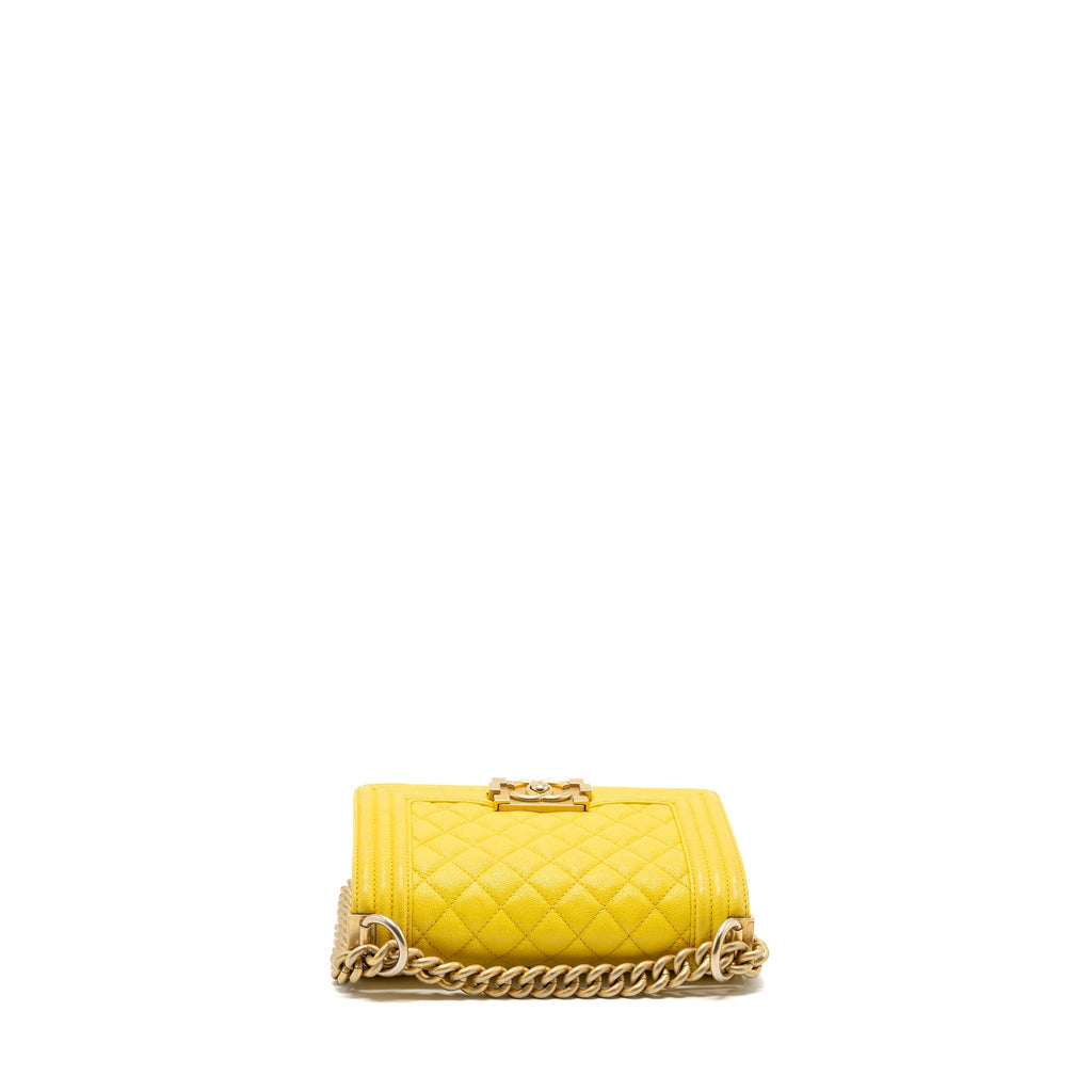 CHANEL SMALL BOY BAG GRAIN CALFSKIN YELLOW GHW