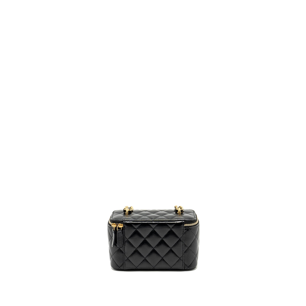 CHANEL 23C LONG VANITY WITH CHAIN SHINY LAMBSKIN BLACK GHW (MICROCHIP)