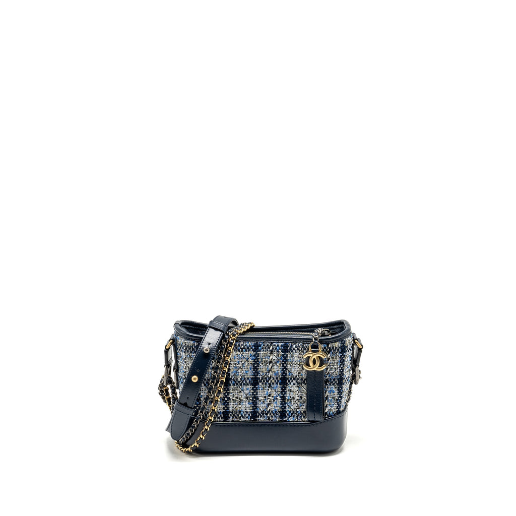 CHANEL SMALL GABRIELLE HOBO BAG TWEED NAVY/MULTICOLOUR WITH MULTICOLOUR HARDWARE