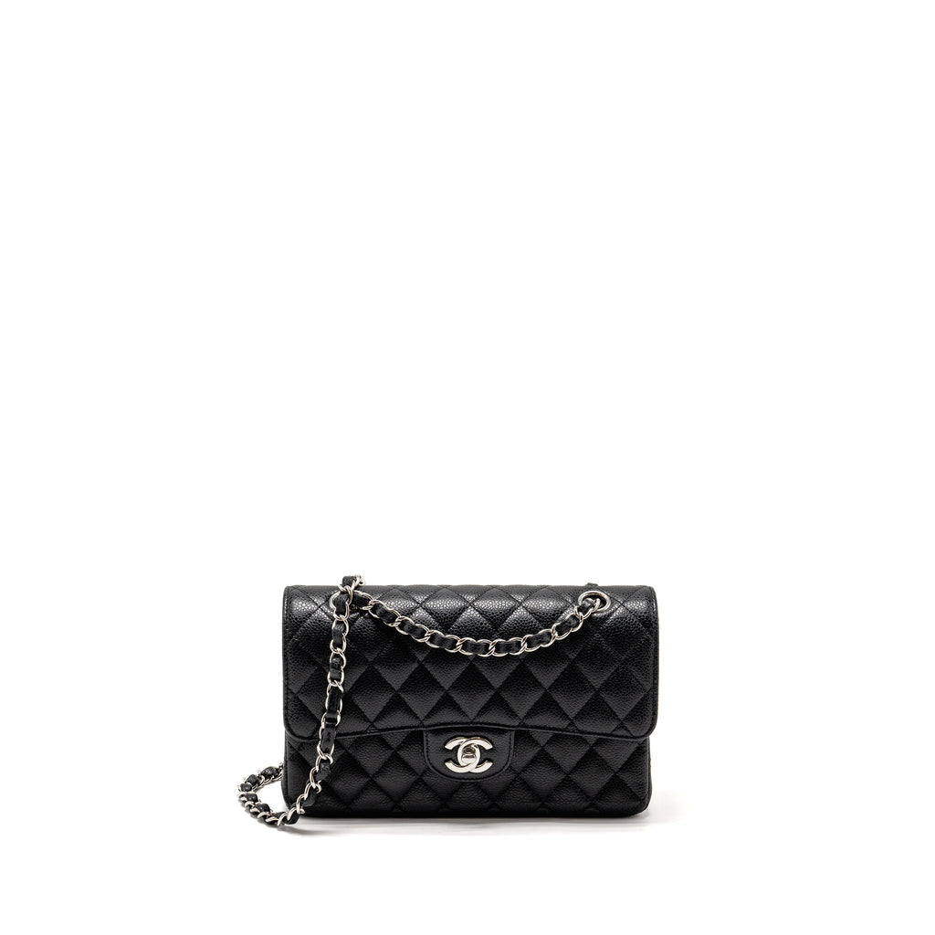 CHANEL SMALL CLASSIC DOUBLE FLAP BAG CAVIAR BLACK SHW (MICROCHIP)