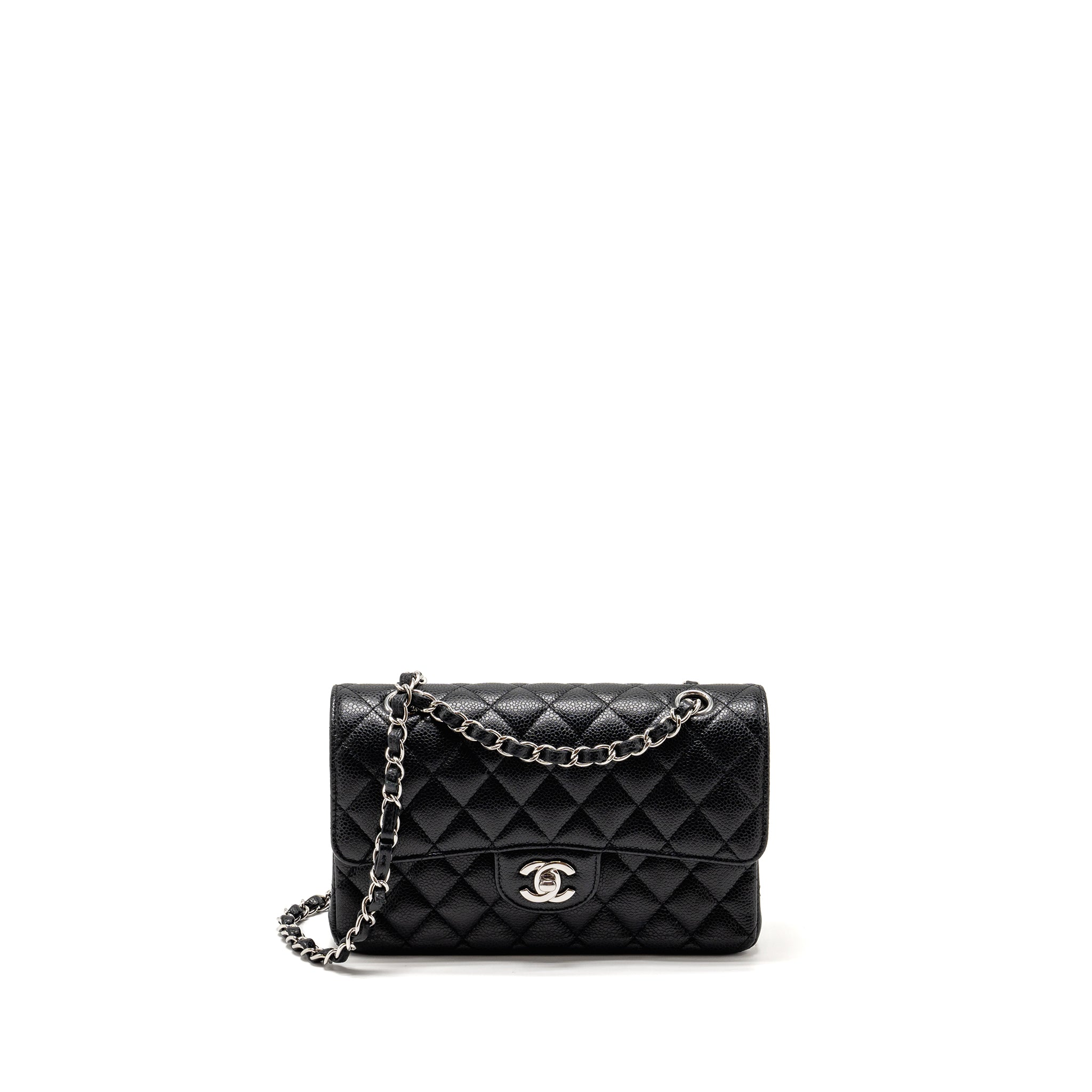CHANEL SMALL CLASSIC DOUBLE FLAP BAG CAVIAR BLACK SHW (MICROCHIP)