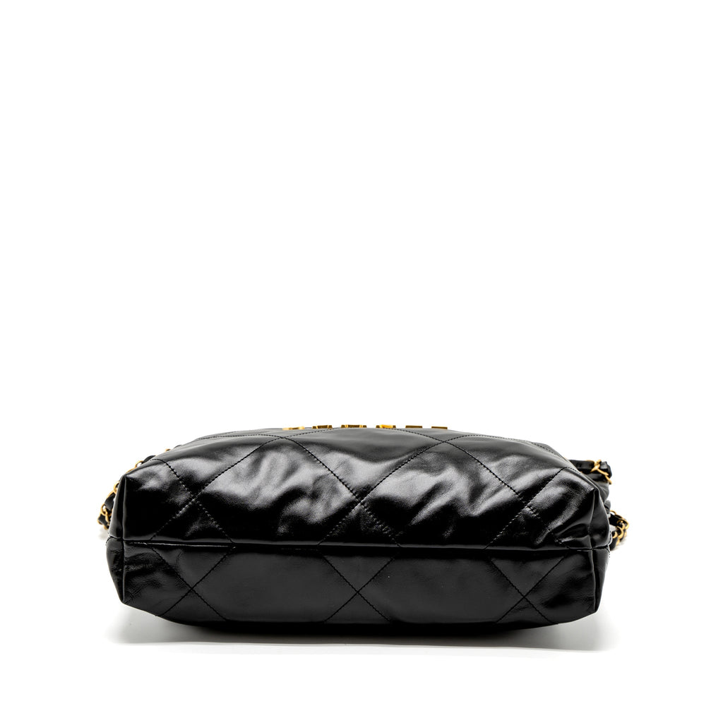 CHANEL SMALL 22 BAG SHINY CALFSKIN BLACK GHW (MICROCHIP)