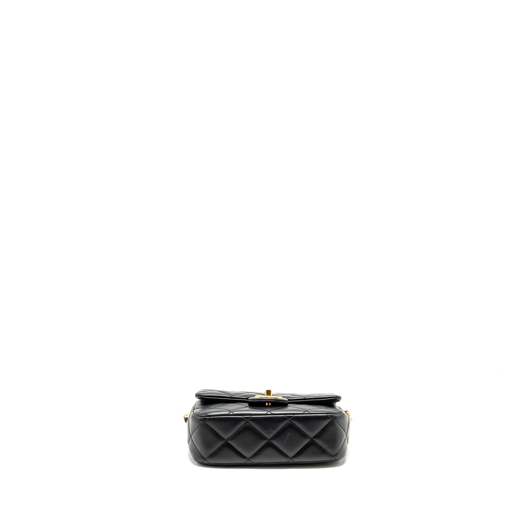 CHANEL MY PERFECT MINI FLAP BAG WITH PEARL CHAIN LAMBSKIN BLACK GHW (MICROCHIP)