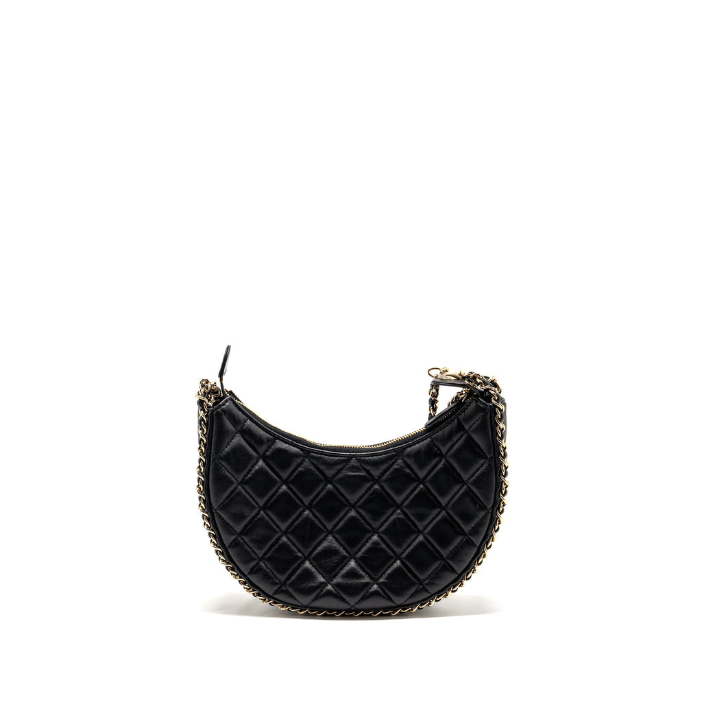 CHANEL SMALL HALF MOON HOBO BAG LAMBSKIN BLACK LGHW (MICROCHIP)