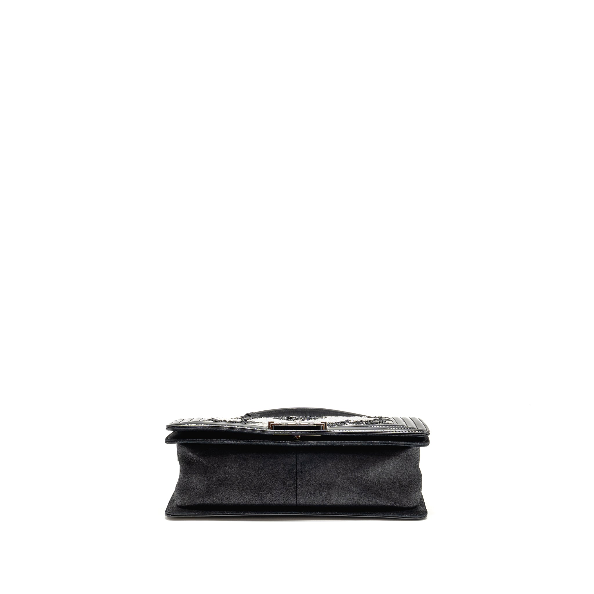 CHANEL MEDIUM BOY BAG SEQUIN/PATENT BLACK/WHITE SHW