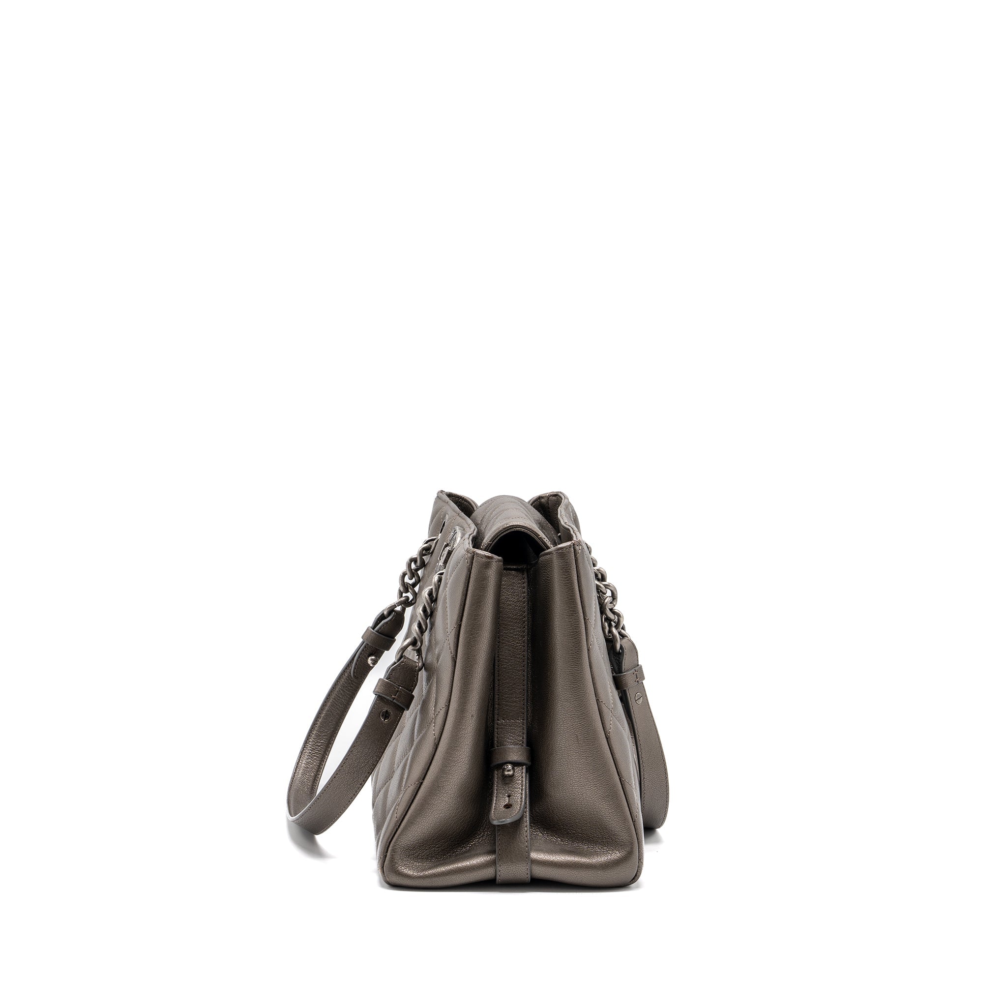 CHANEL QUILTED TOTE BAG GOATSKIN SILVER RUTHENIUM HARDWARE