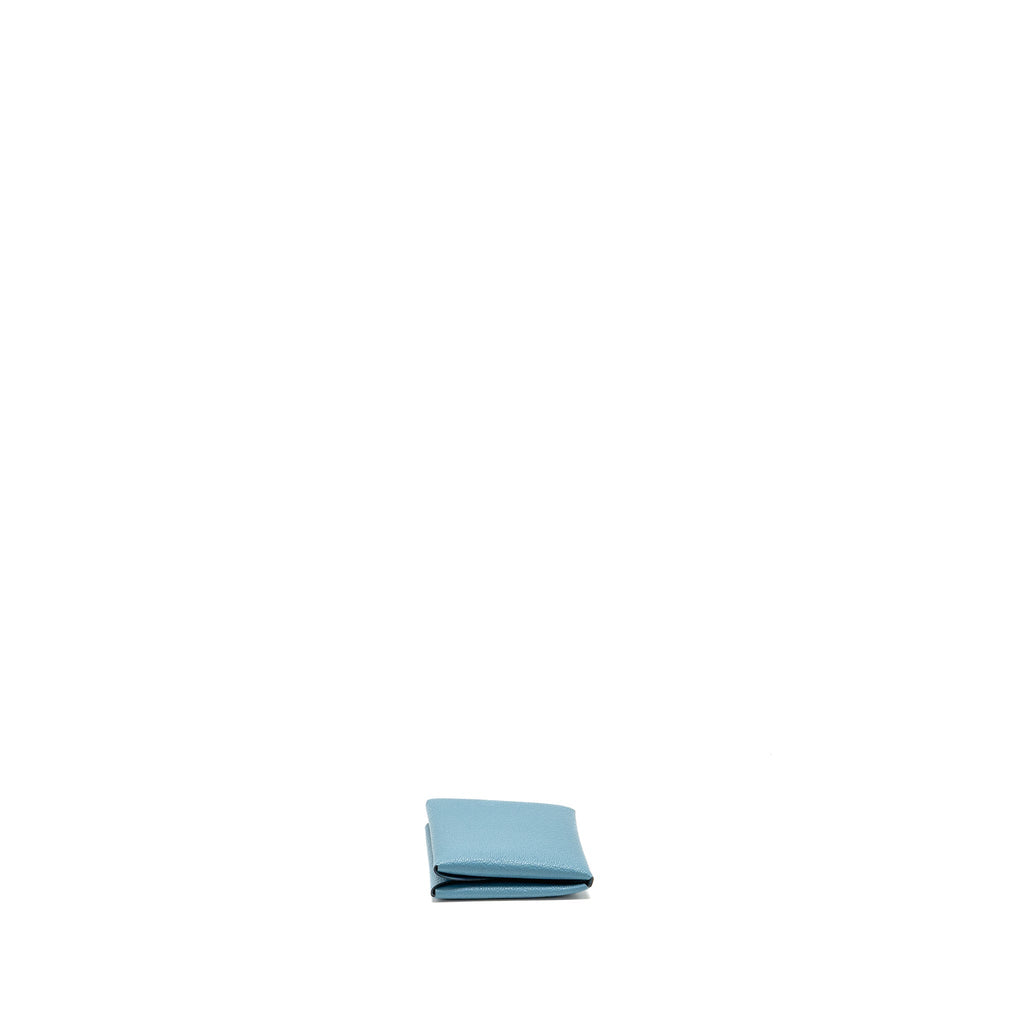 HERMES CALVI DUO COMPACT CARD HOLDER MYSORE GOATSKIN BLUE SHW