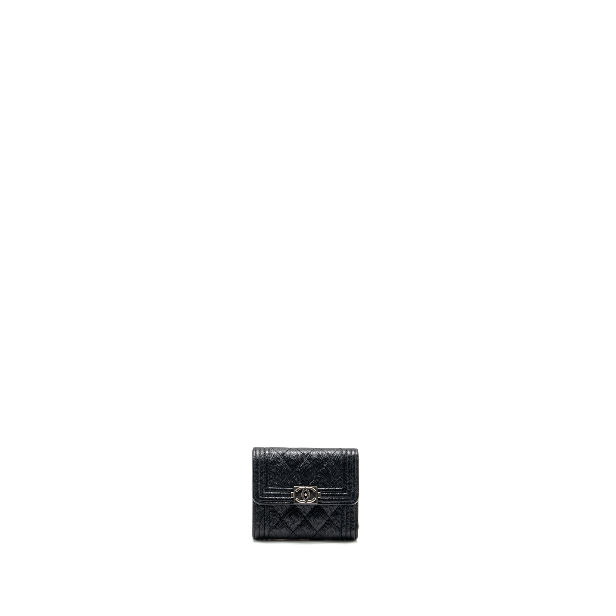 CHANEL BOY FLAP COMPACT WALLET CAVIAR BLACK RUTHENIUM HARDWARE