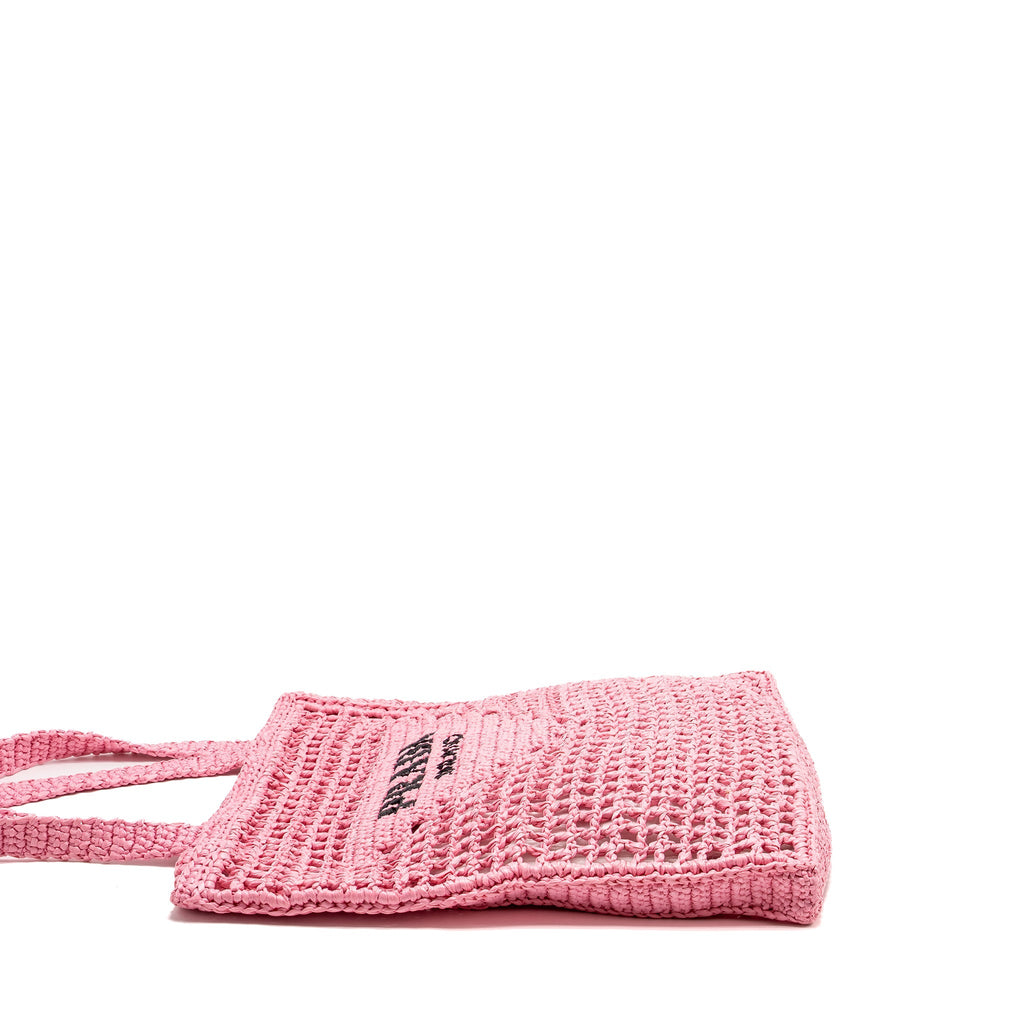 PRADA CROCHET TOTE BAG RAFFIA PINK