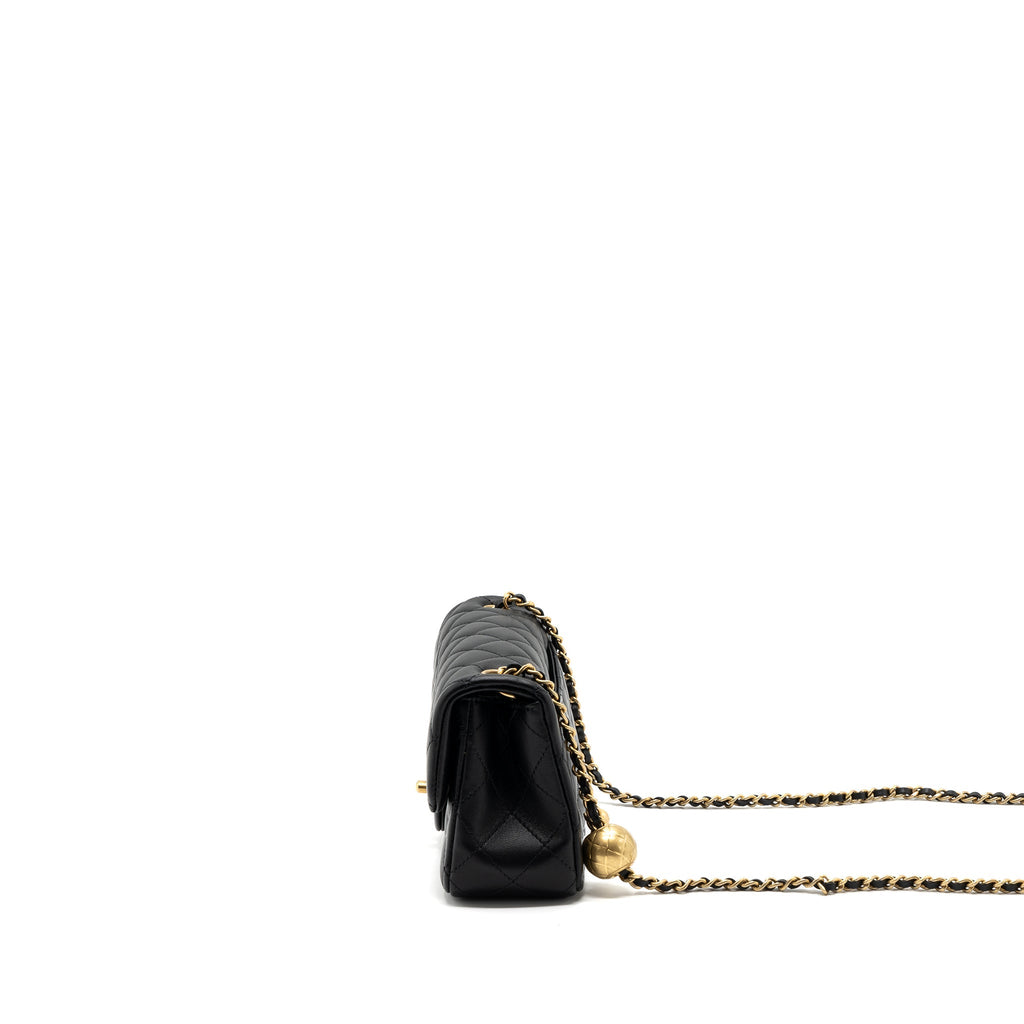 CHANEL 23K PEARL CRUSH MINI RECTANGULAR FLAP BAG LAMBSKIN BLACK BRUSHED GHW(MICROCHIP)