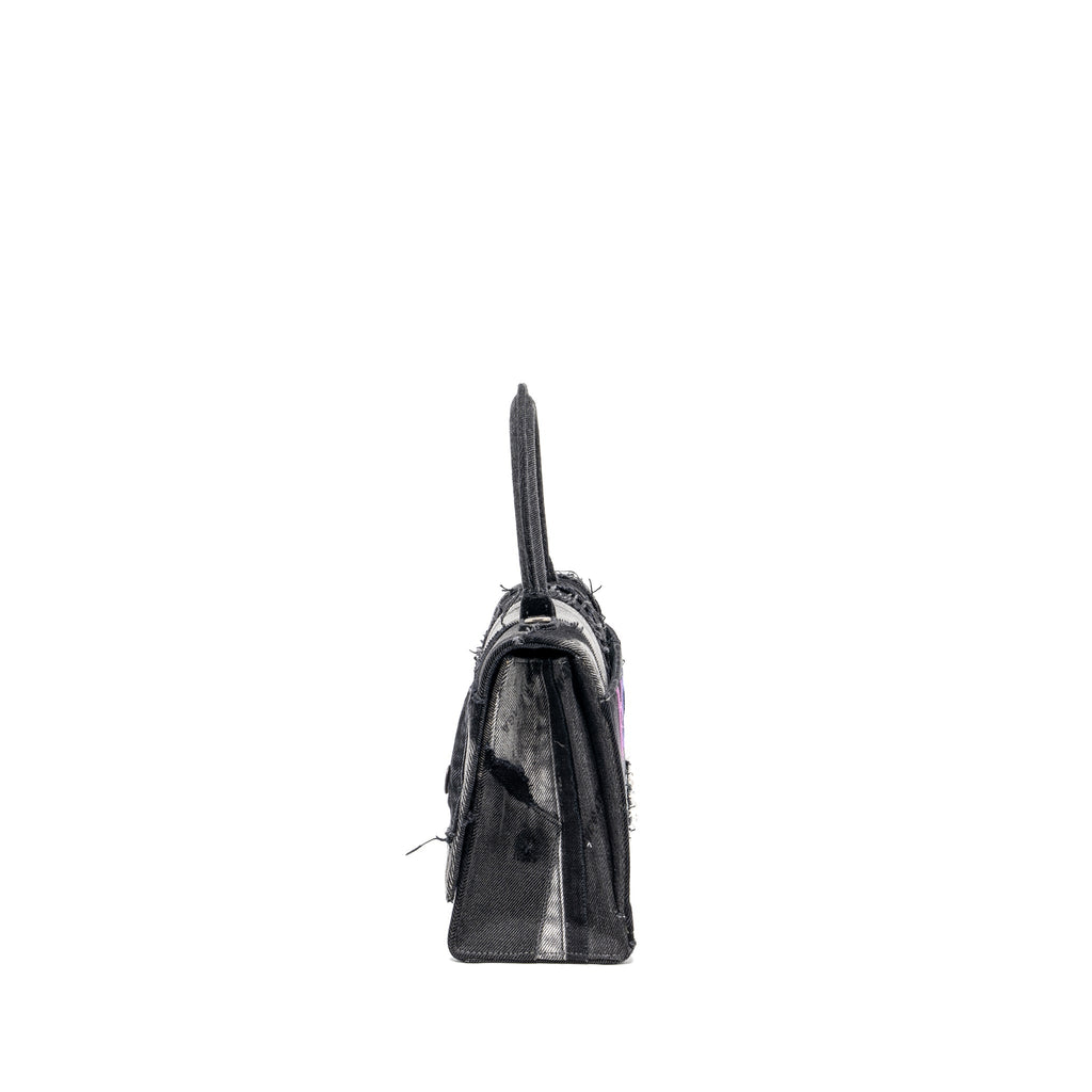 BALENCIAGA MEDIUM HOURGLASS BAG LIMITED EDITION DENIM BLACK/MULTICOLOUR SHW