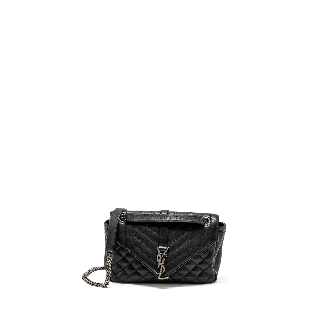 SAINT LAURENT COLLEGE FLAP BAG LAMBSKIN BLACK RUTHENIUM SHW