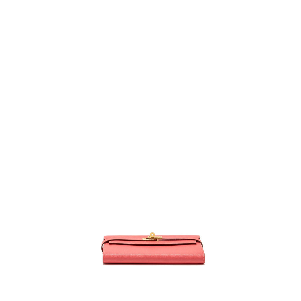 HERMES KELLY LONG WALLET CHÈVRE MYSORE ROSE LIPSTICK GHW