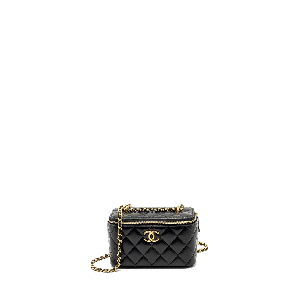 CHANEL 23C LONG VANITY WITH CHAIN SHINY LAMBSKIN BLACK GHW (MICROCHIP)