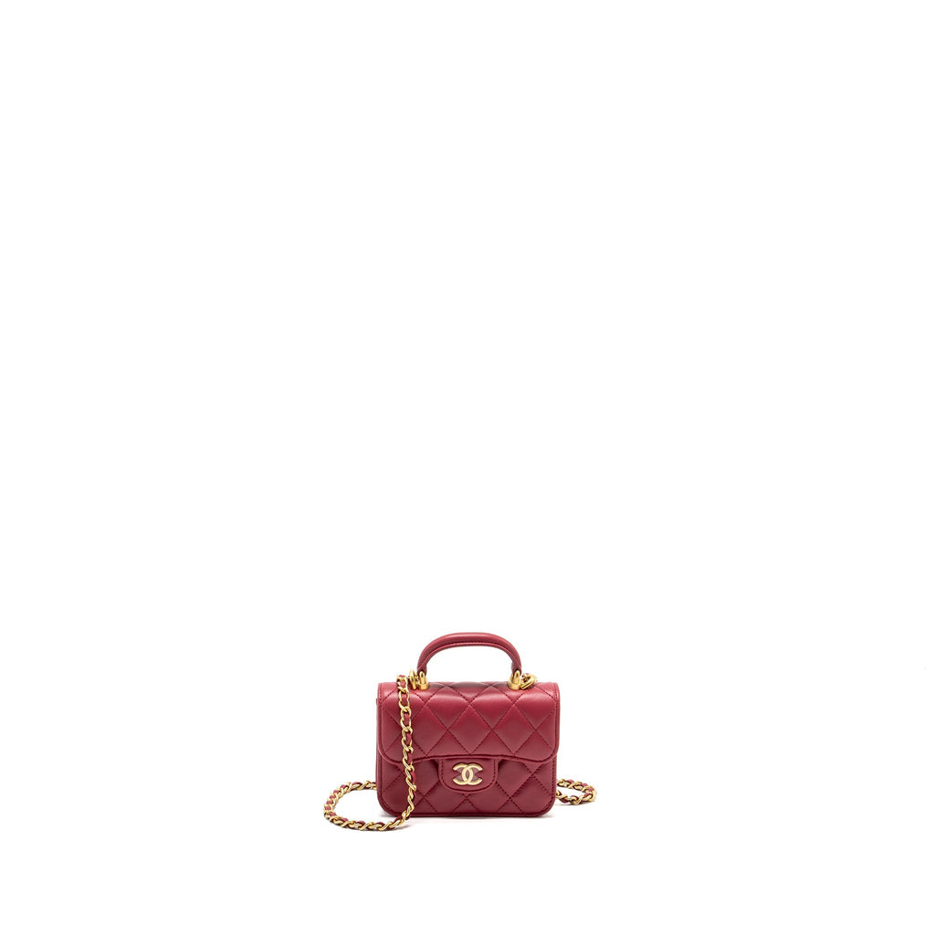 CHANEL TOP HANDLE MINI FLAP BAG WITH CHAIN LAMBSKIN DARK PINK GHW