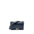 CHANEL MEDIUM BOY BAG CAVIAR METALLIC BLUE RUTHENIUM HARDWARE