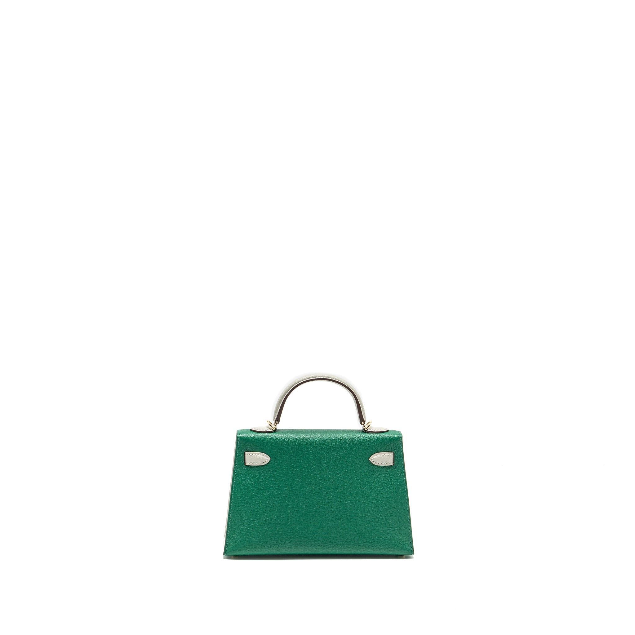 HERMES MINI KELLY SPECIAL ORDER CHÈVRE MYSORE VERT VERTIGO/GRIS PERLE LGHW