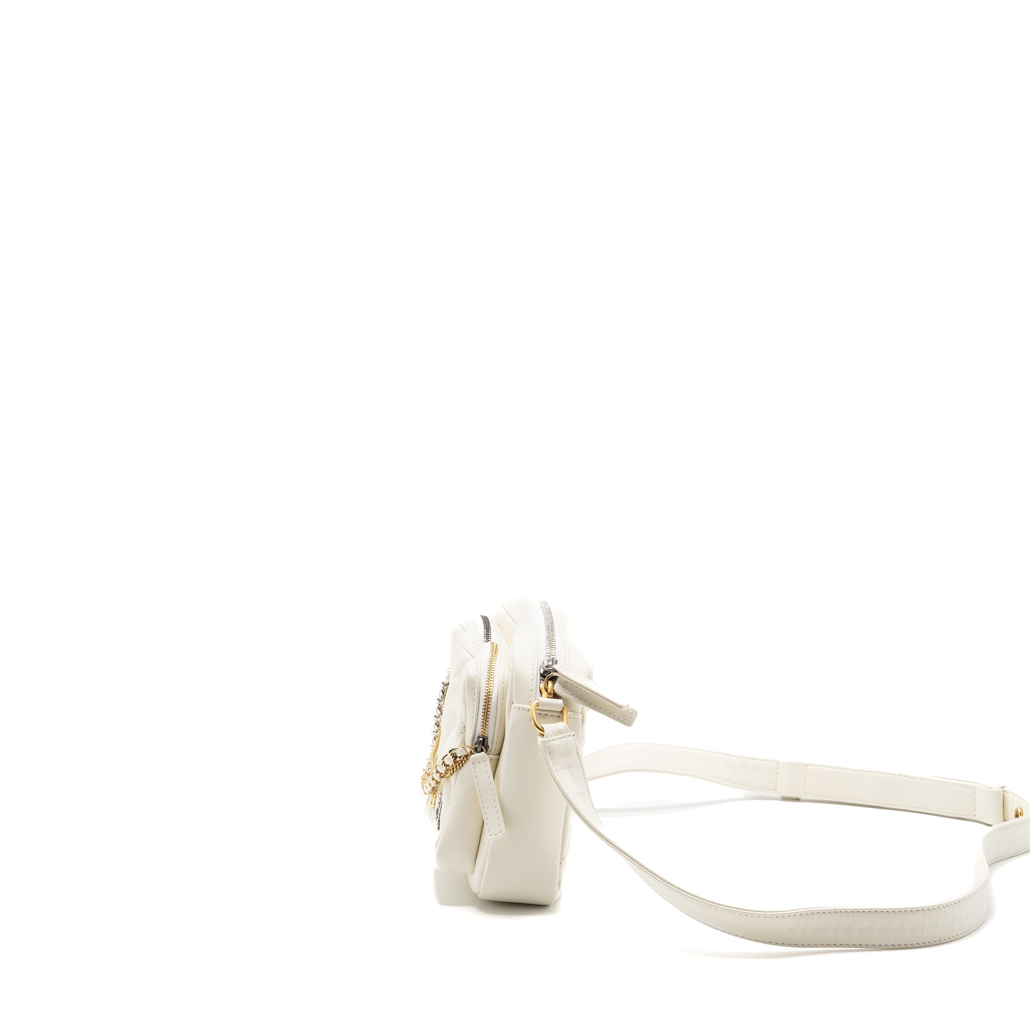 CHANEL SMALL CAMERA BAG CALFSKIN WHITE MULTICOLOUR HARDWARE(MICROCHIP)
