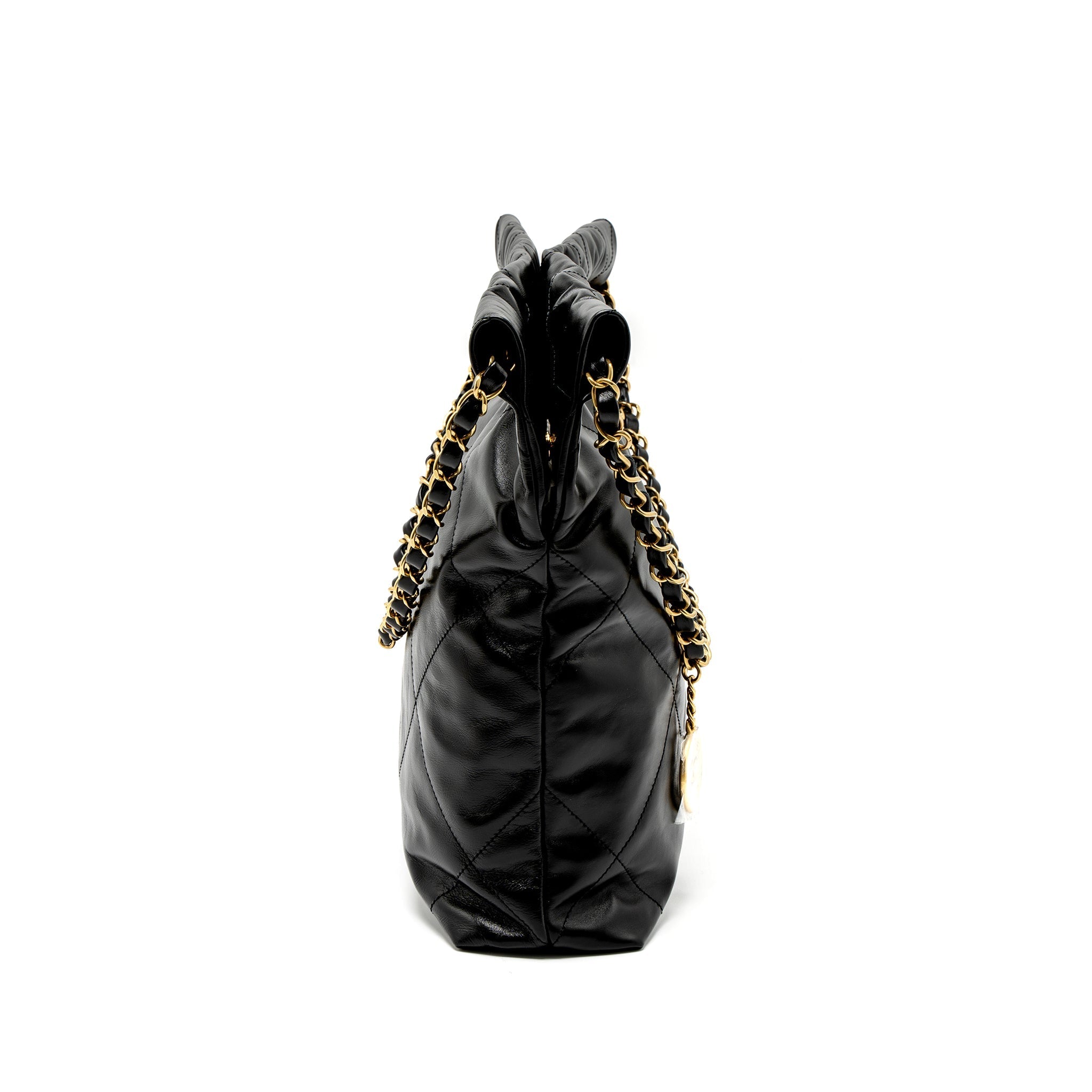 CHANEL SMALL 22 BAG SHINY CALFSKIN BLACK GHW (MICROCHIP)