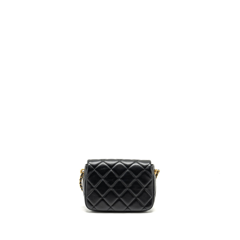 CHANEL MY PERFECT MINI FLAP BAG WITH PEARL CHAIN LAMBSKIN BLACK GHW (MICROCHIP)