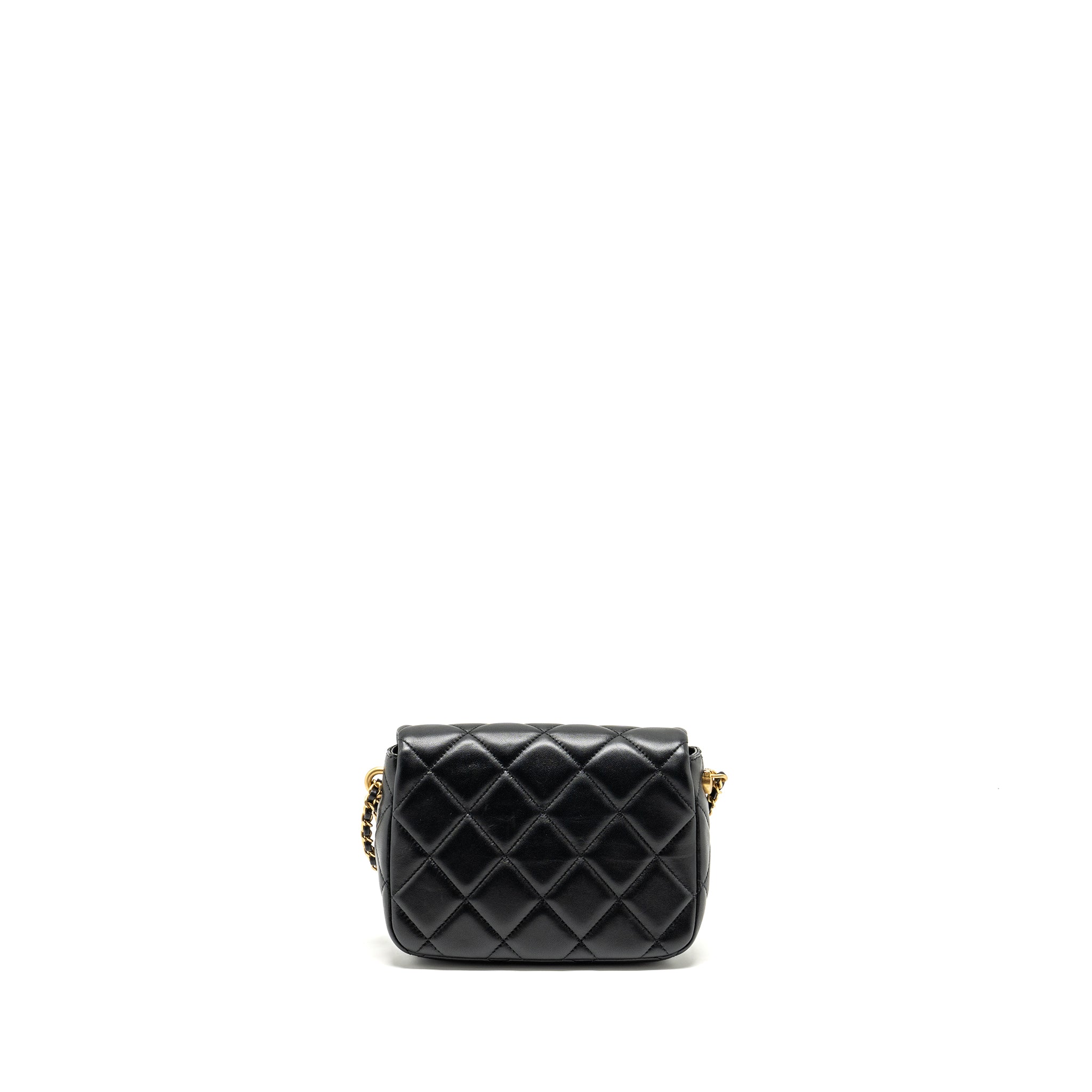 CHANEL MY PERFECT MINI FLAP BAG WITH PEARL CHAIN LAMBSKIN BLACK GHW (MICROCHIP)