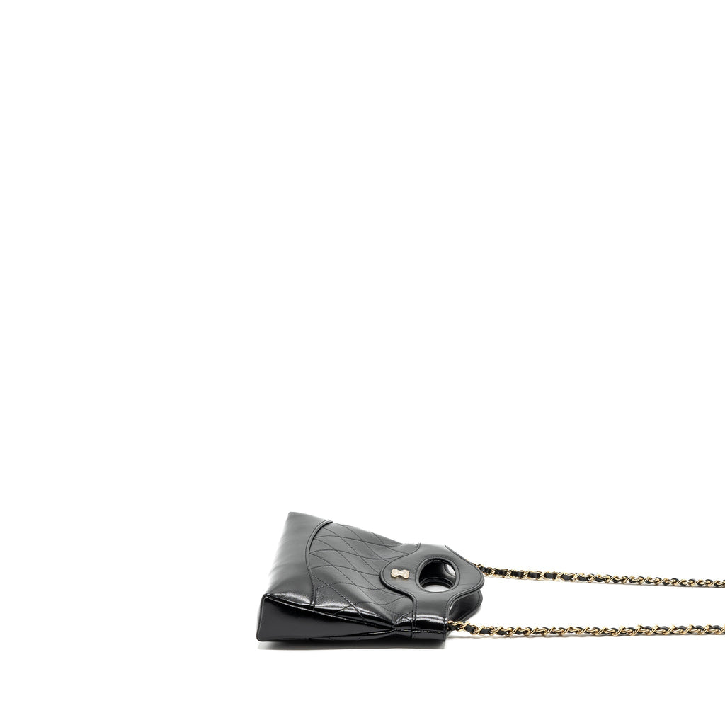 CHANEL 24C MINI 31 CLUTCH WITH CHAIN SHINY CALFSKIN  BLACK LGHW(MICROCHIP)
