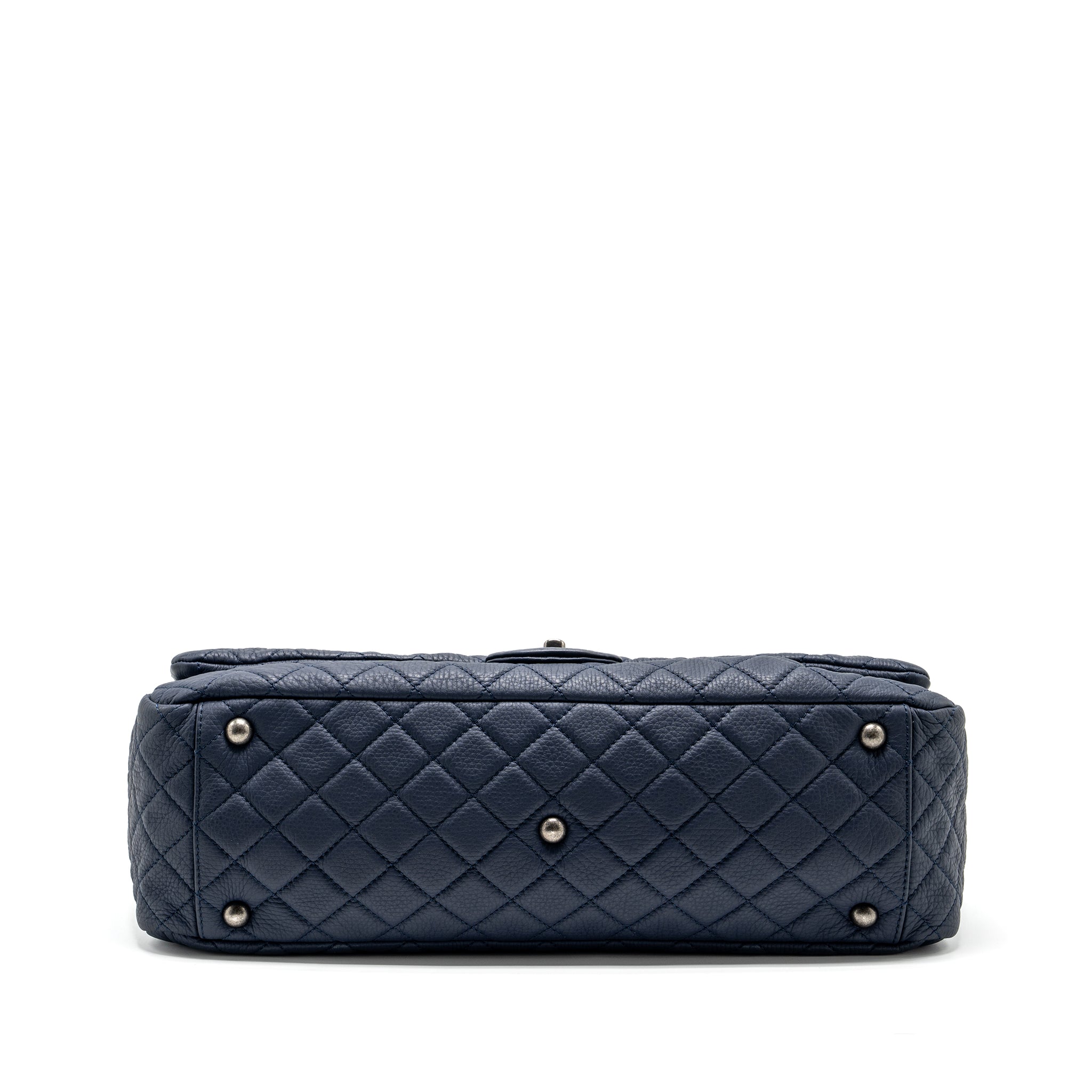 CHANEL XXL AIRLINE CLASSIC FLAP BAG GRAINED CALFSKIN DARK BLUE RUTHENIUM HARDWARE