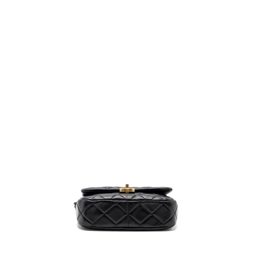 CHANEL QUILTED FLAP BAG GIANT CHAIN LAMBSKIN BLACK GOLD AND BLACK HARDWARE (MICROCHIP)