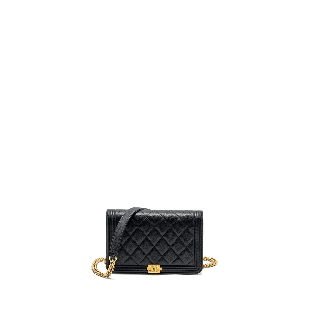 CHANEL BOY WALLET ON CHAIN CAVIAR BLACK GHW (MICROCHIP)