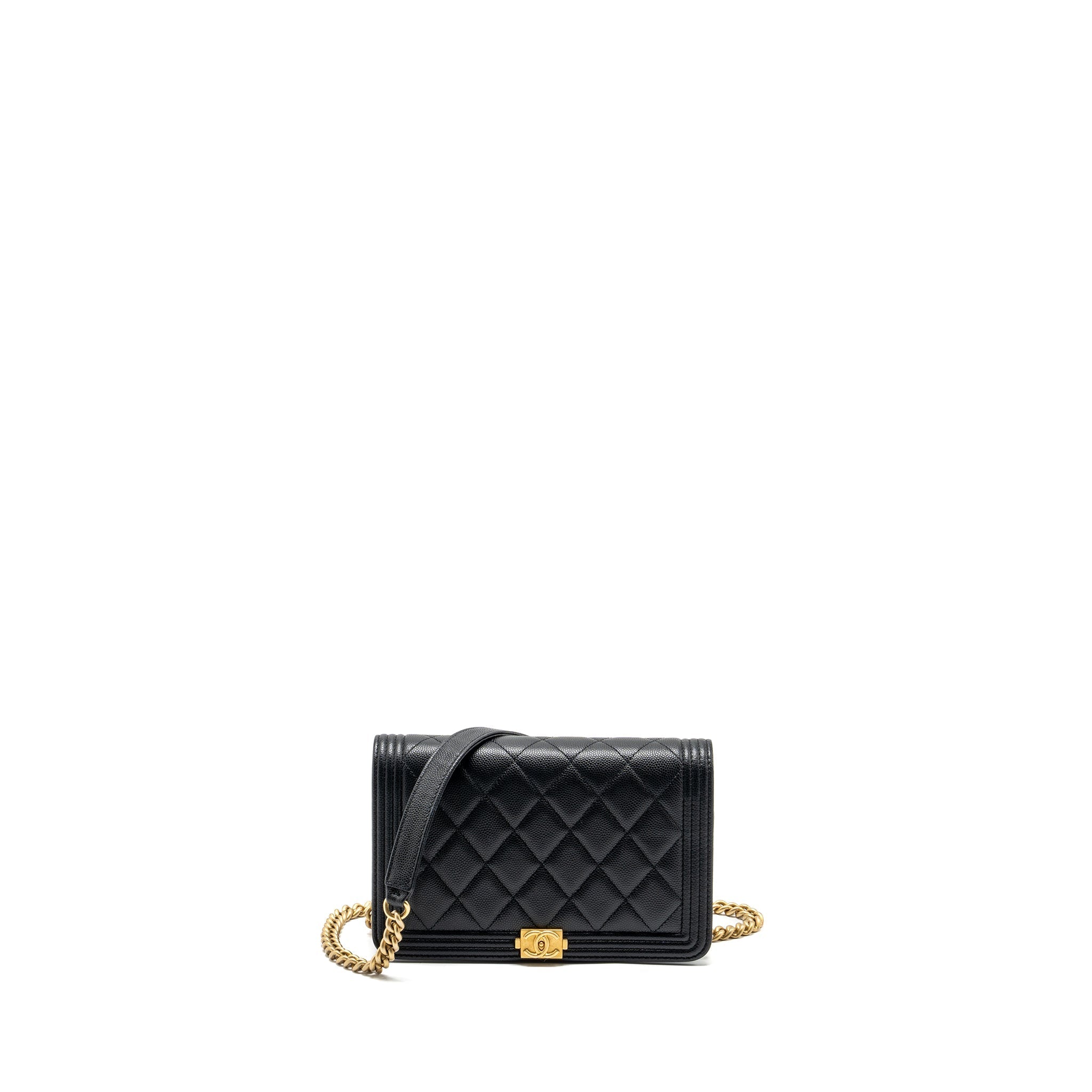 CHANEL BOY WALLET ON CHAIN CAVIAR BLACK GHW (MICROCHIP)