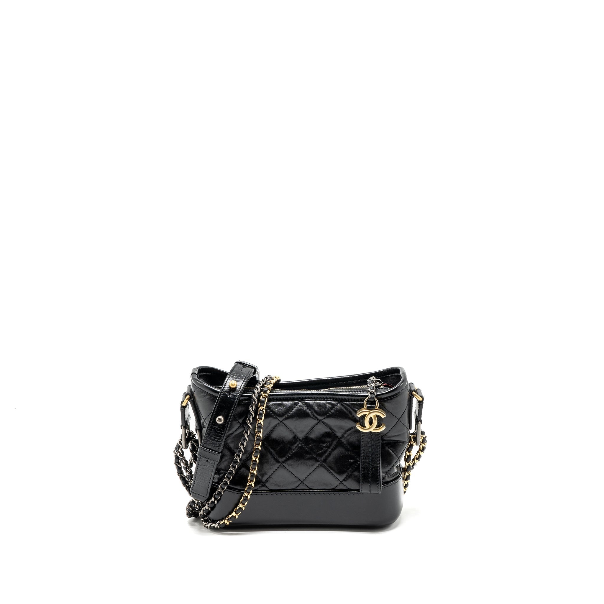 CHANEL SMALL GABRIELLE HOBO BAG AGED CALFSKIN BLACK MULTICOLOUR HARDWARE