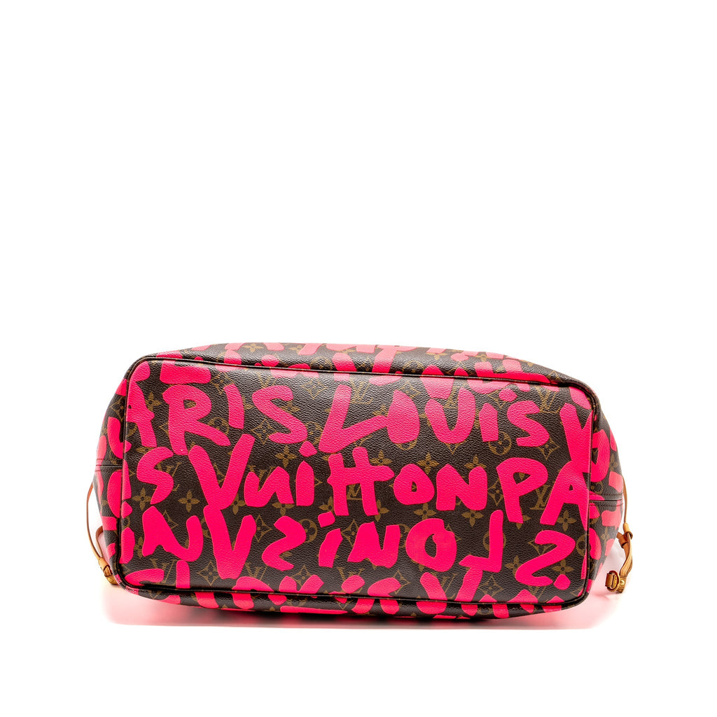 LOUIS VUITTON NEVERFULL GM STEPHEN SPROUSE PINK MONOGRAM GRAFFITI COATED / ZIP WALLET GHW (SELL IN A SET)