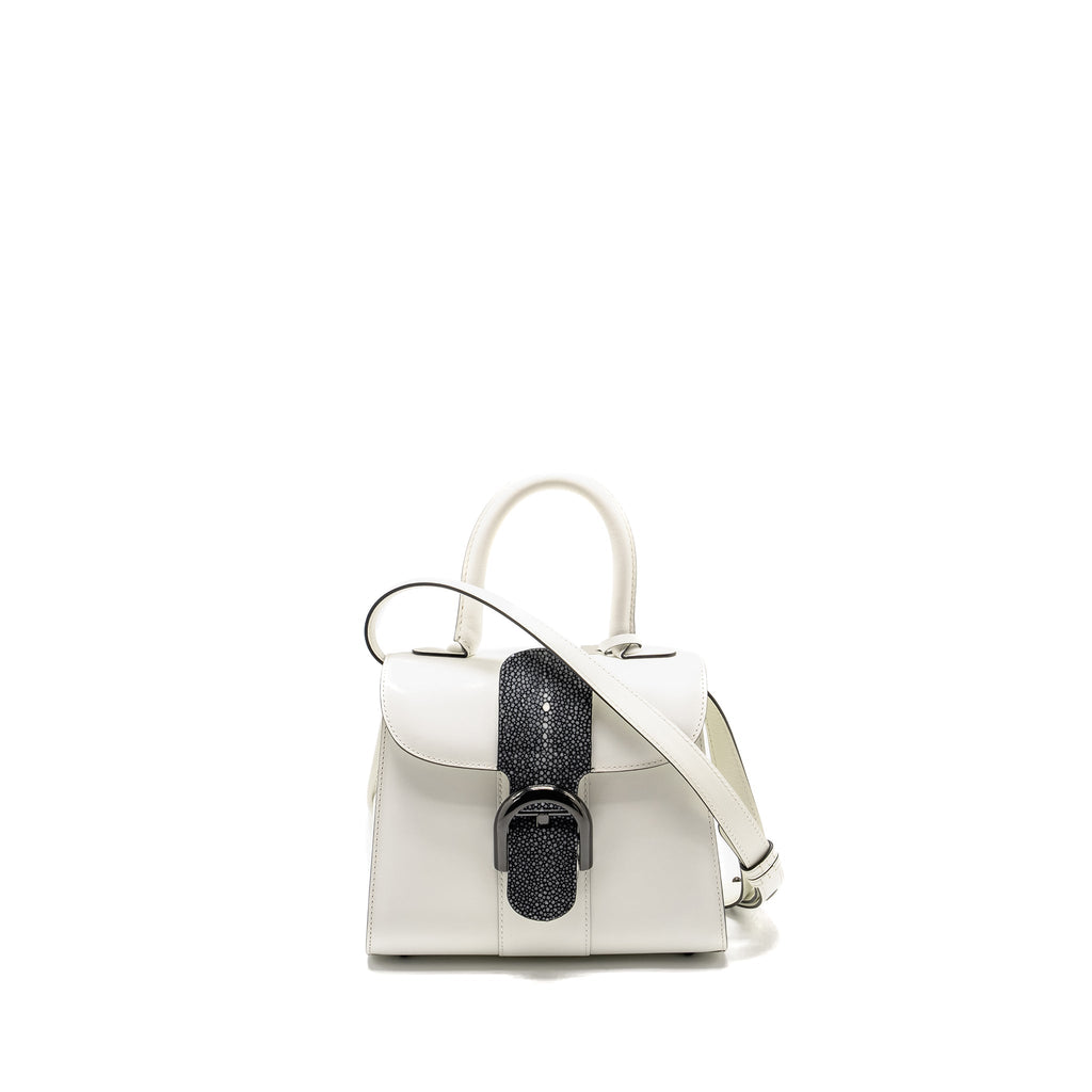 DELVAUX MINI BRILLIANT BAG CALFSKIN/GALUCHAT WHITE/BLACK WITH BLACK HARDWARE