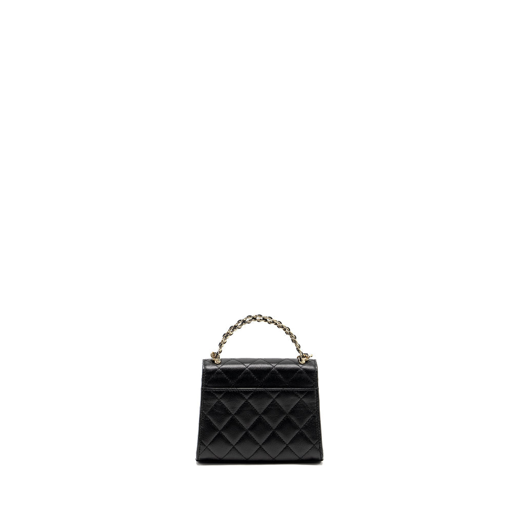 CHANEL TOP HANDLE MINI FLAP BAG WITH CHAIN CAVIAR BLACK LGHW (MICROCHIP)
