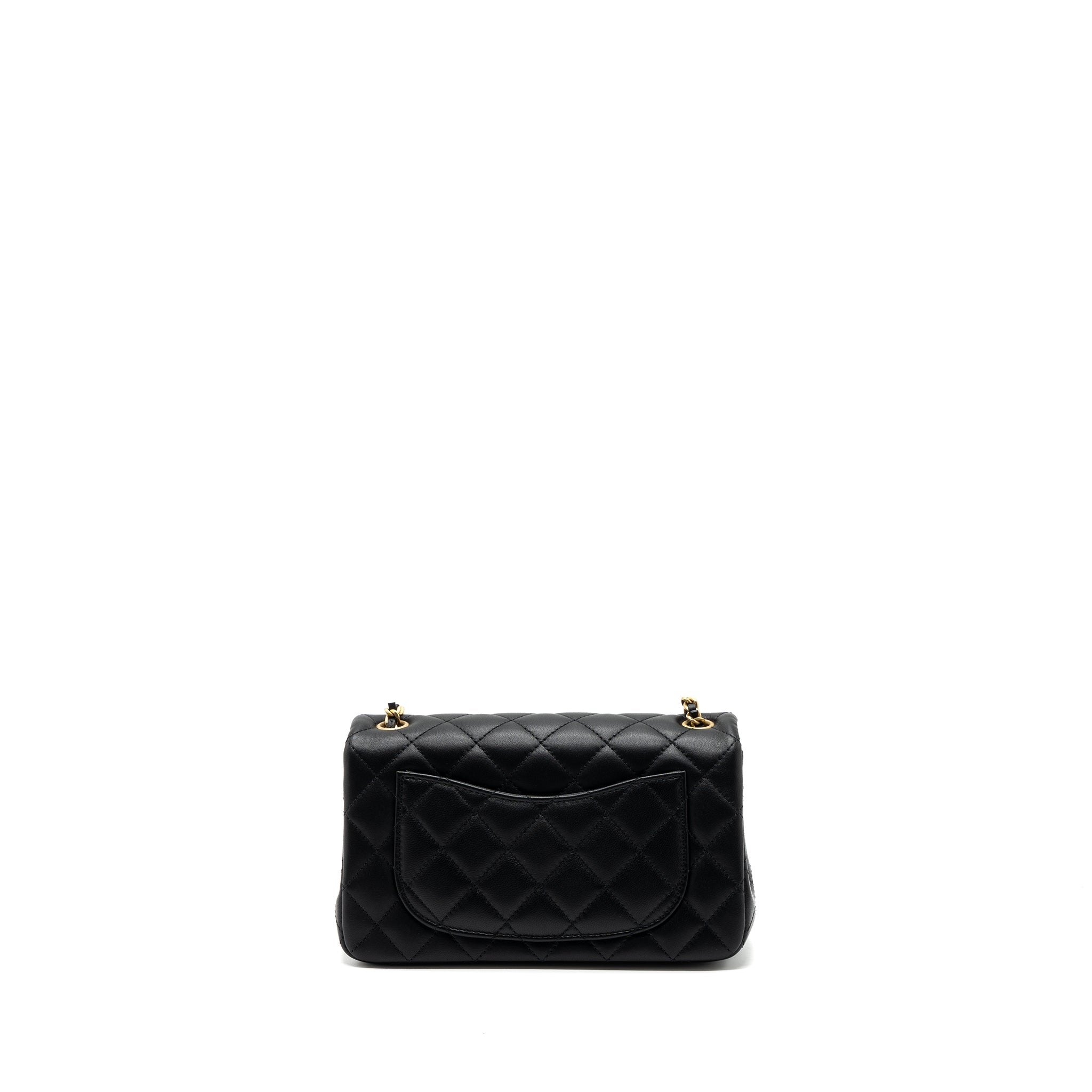 CHANEL 23K PEARL CRUSH MINI RECTANGULAR FLAP BAG LAMBSKIN BLACK BRUSHED GHW(MICROCHIP)