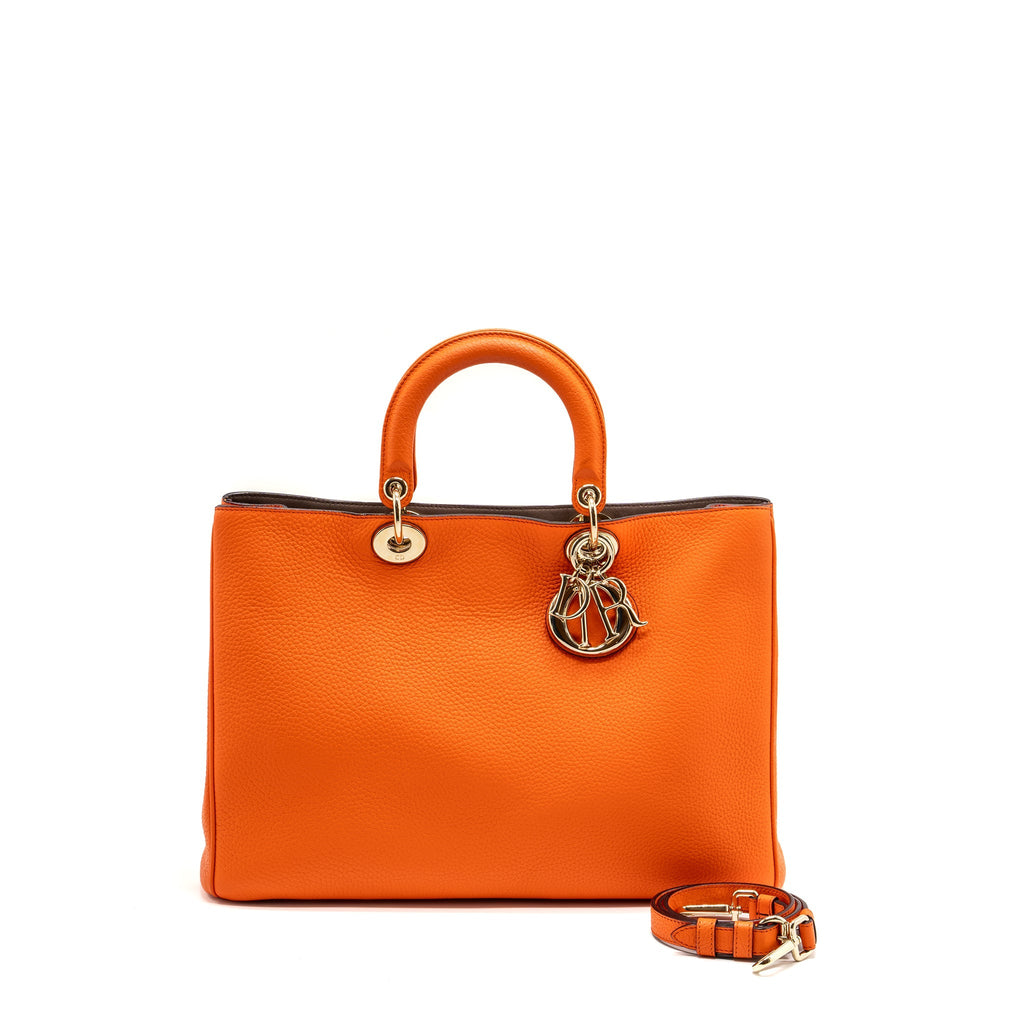 DIOR LARGE DIORISSIMO TOTE BAG CALFSKIN MULTICOLOR ORANGE / BROWN GHW