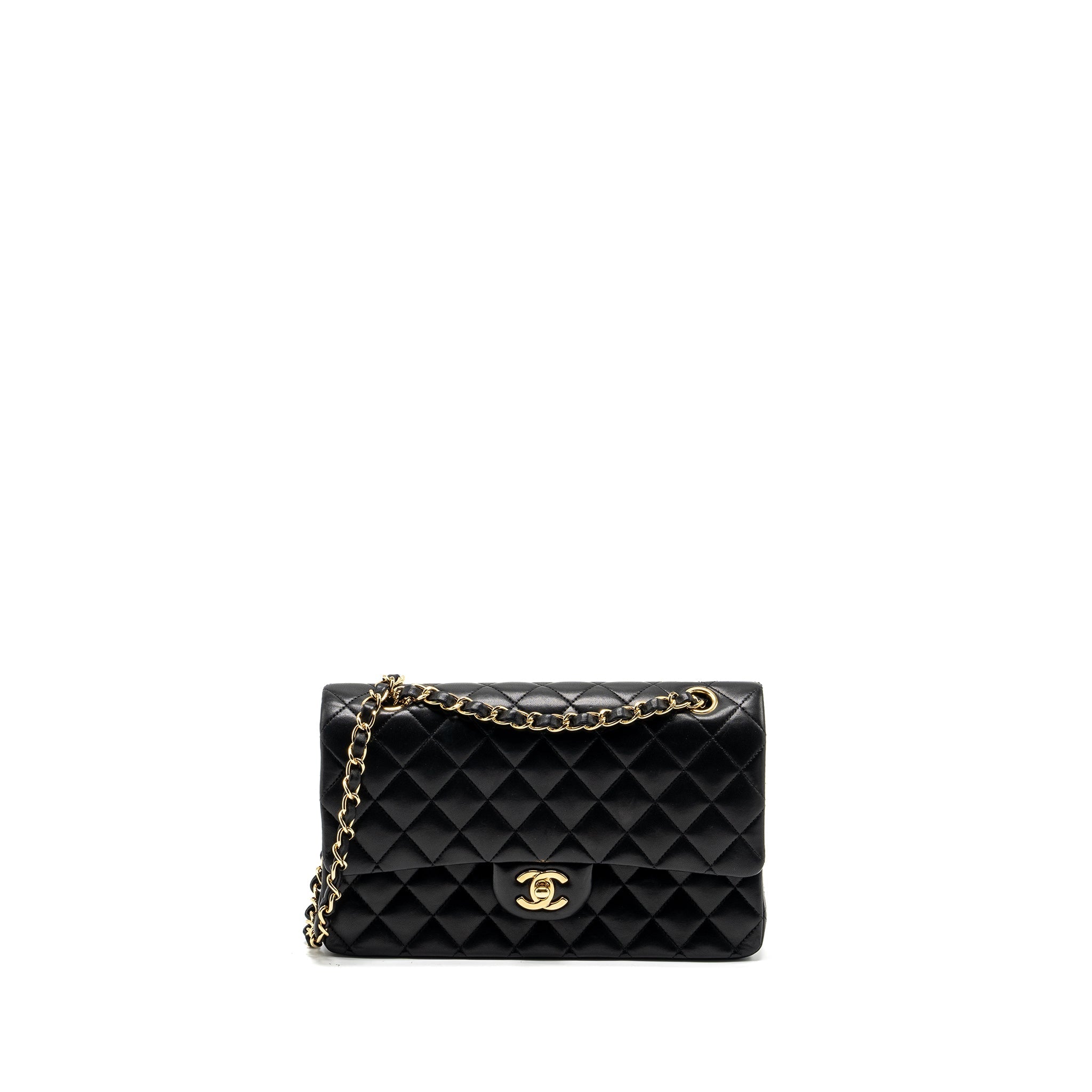 CHANEL MEDIUM CLASSIC DOUBLE FLAP BAG LAMBSKIN BLACK GHW