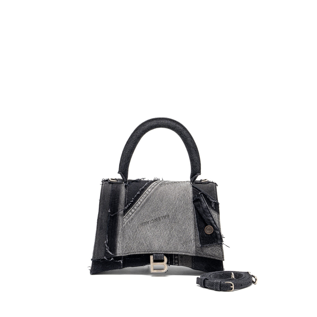 BALENCIAGA MEDIUM HOURGLASS BAG LIMITED EDITION DENIM BLACK/MULTICOLOUR SHW