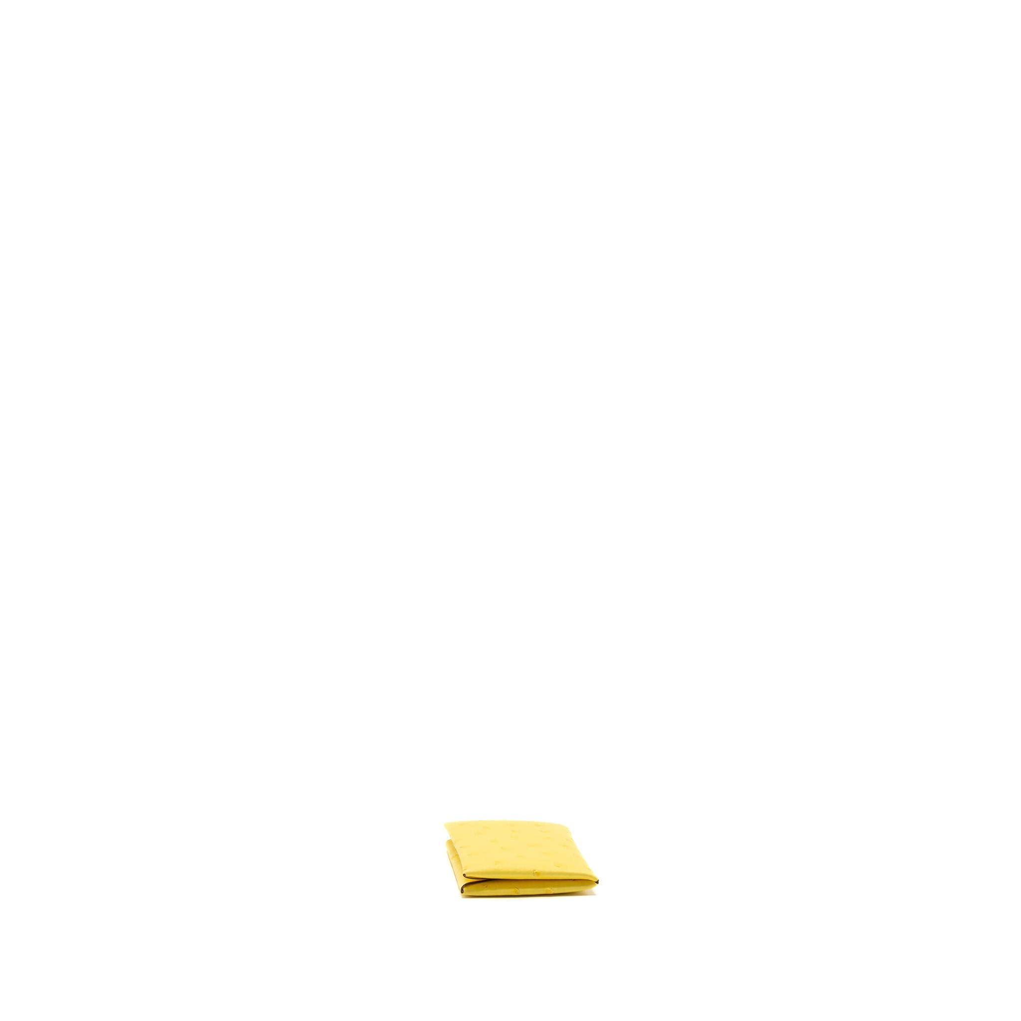 HERMES CALVI CARD HOLDER OSTRICH JAUNE CITRON SHW
