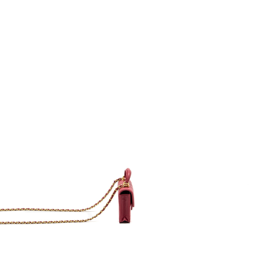 CHANEL TOP HANDLE MINI FLAP BAG WITH CHAIN LAMBSKIN DARK PINK GHW
