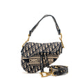 DIOR MEDIUM SADDLE BAG OBLIQUE EMBROIDERY CANVAS BLUE GHW