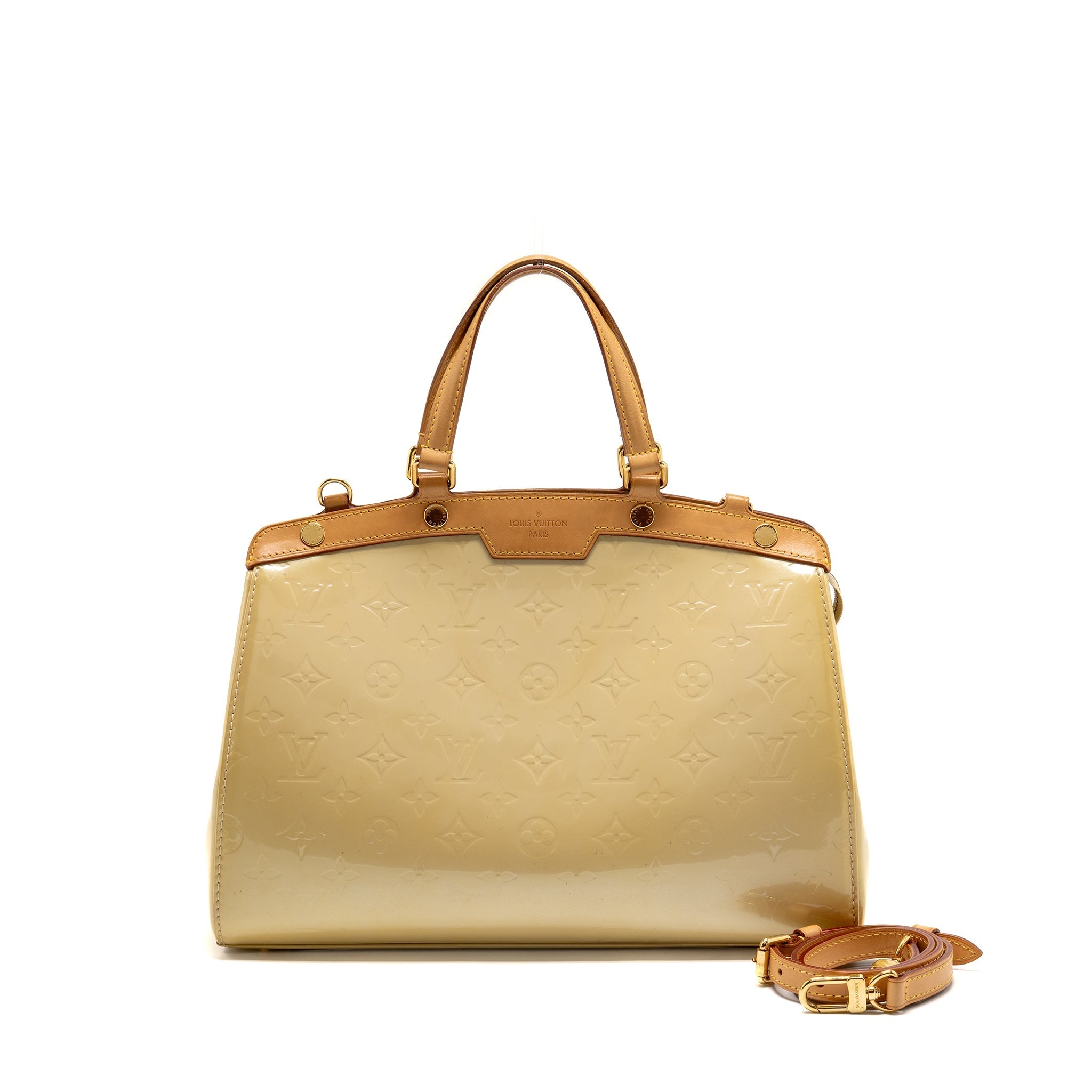 LOUIS VUITTON VERNIS BREA MM PATENT MONOGRAM LIGHT BEIGE GHW