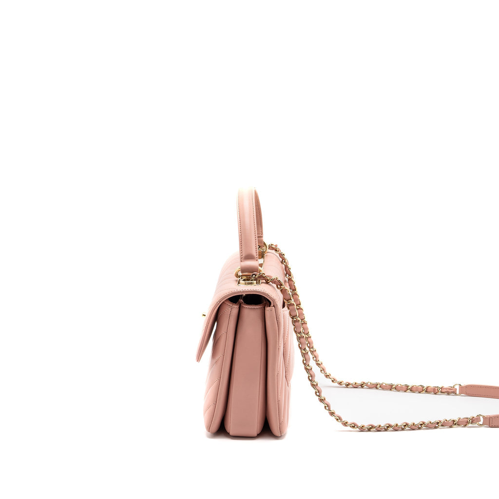 CHANEL CHEVRON TRENDY CC TOP HANDLE FLAP BAG LAMBSKIN LIGHT PINK LGHW
